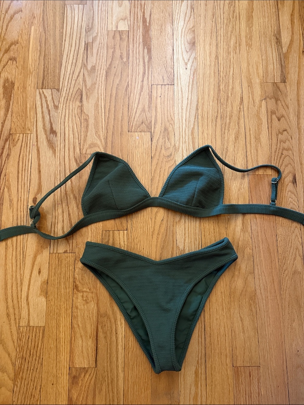 Montce‎ bikini Textured Dark Green Triangle Top XL Bikini Bottom L Swim like new